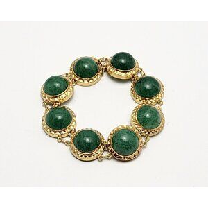 Unique 18K Solid Yellow Gold Designer Green Jade Jadeite Link Bracelet 6.75" L